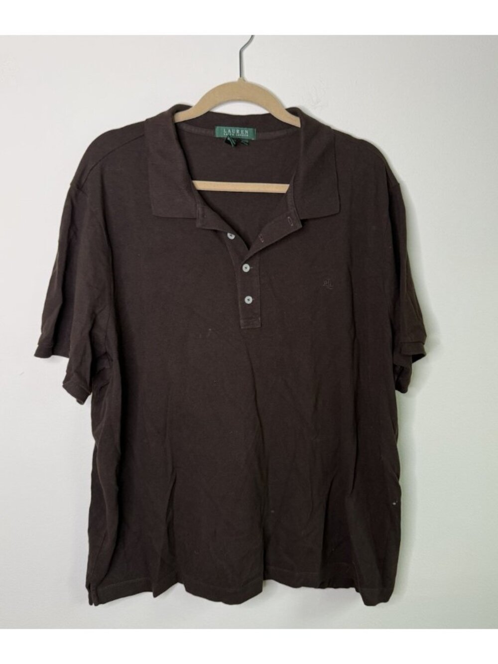 Vintage 90s Lauren Ralph Lauren Polo Shirt Monogram Crest Brown prepp